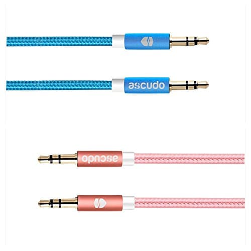 2-Pack Aux Cable aSCUDO 3.5mm Top Grade Nylon Braided Stereo Audio Cord Aux Cable 1m (3.3ft) (Blue&amp;Rose Gold)