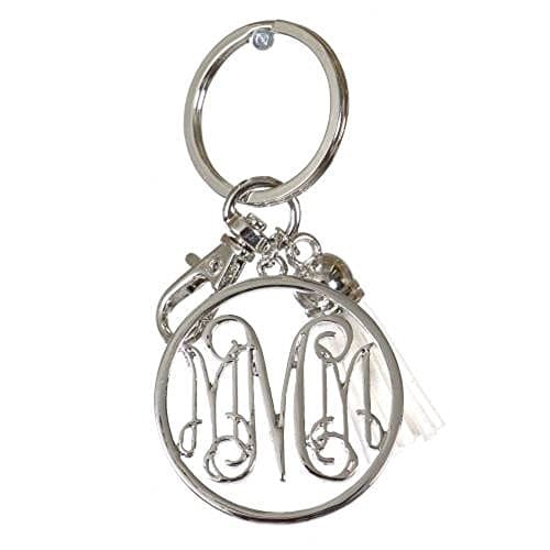 Initial Jewelry Personalized Monogrammed Alphabet Initial Letter Keychain, Key Ring, Bag Charm w/ Tassel (M-Silver)
