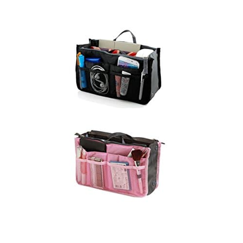 SyncTech Travel Insert Accessories Compartment Bag Durable Multi-Pocket Insert-Organizer Tote Bag (3.) Black - Pink)