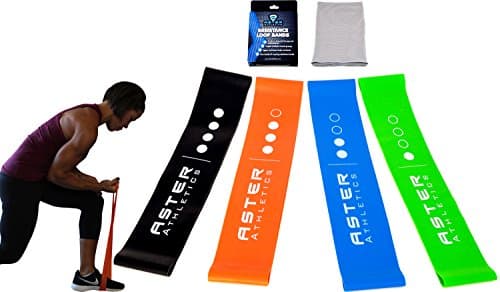 Aster Athletics Heavy Duty 4 Piece Exercise Resistance Band Loop Workout Set, Perfect Strength Training for Physical Therapy, Legs, Arms, Full Body, Speed, Mesh Bag, Bonus Cooling Towel