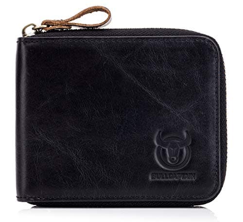 Mens Leather Wallets RFID Blocking Zipper Bifold Wallet for Man (black)