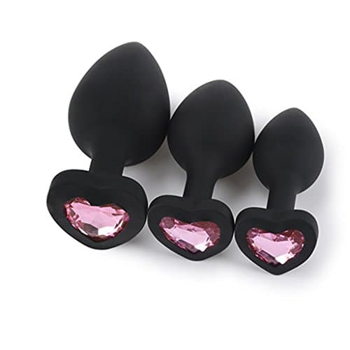 FUK3F Black Silicone 3 Pack/Size Trainer Plug Set Heart Base Adult Toys for Men Women - Pink Jewellery