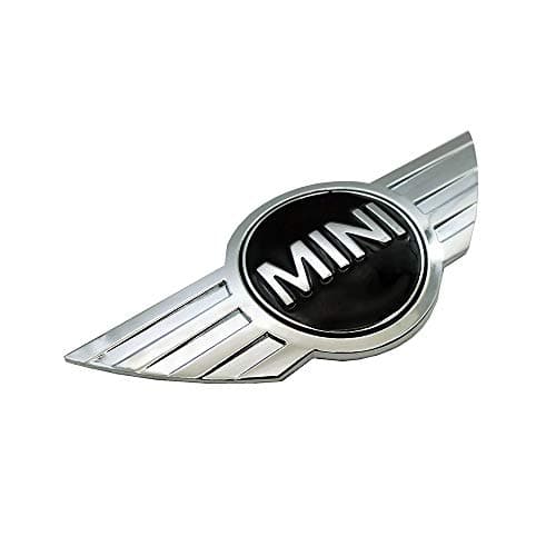 Mini One Cooper Front or Rear Emblem Badge 11.5cm x 5cm. Silver/Black Metal