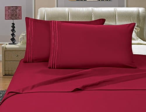 SandersCollection 1200 Thread Count KING Size 4pc Egyptian Bed Sheet Set, Deep Pocket, RED