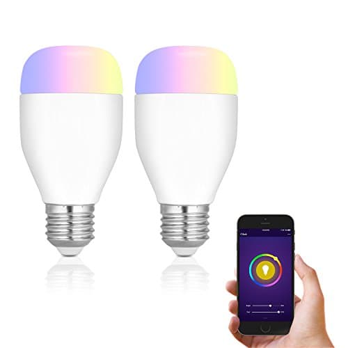 WiFi Smart LED E27 Light Bulb Compatible with Amazon Alexa and Google Home Multicolored 60W Equivalent Dimmable 16 Million Colors Changing Remote Control Timer Sunrise Sunset Function (2 Pack)