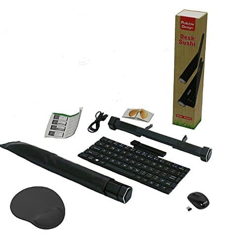 Wireless Performance Combo, Desk Sushi Foldable Bluetooth Speaker Keyboard and Microphone, wireless USB Mouse and Gel Mouse Pad with wrist rest Office Best Travel Gift Set for PC, ipad, Google Androi