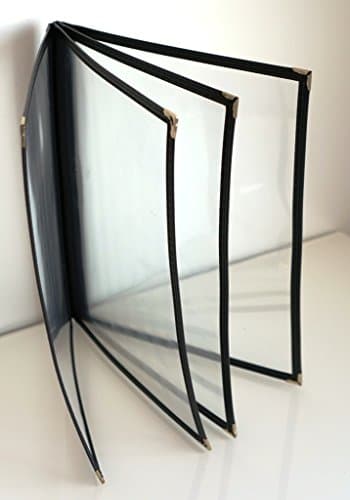 Happypinto (25 Pack) 8.5" x 11" Restaurant Menu Covers, Double Stitched Leatherette, High Gauge Vinyl & Gold Corners (4 Pages 8 Views, Black)