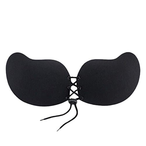 Melldci Women's Reusable Backless Strapless Invisible Push up Mango Cup Adhesive Bra Black A