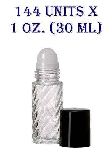 30 ml. Glass Roll on Bottle. Perfect for Essential Oils Aromatherapy, Perfume and Cologne. Plastic Roller. Pipettes Included … (144 Bottles, Swirl)