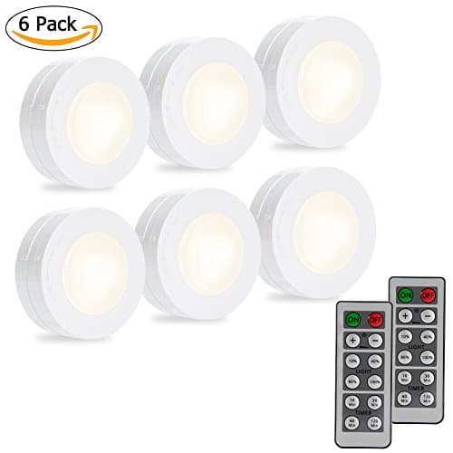DYTesa Wireless LED Puck Lights, LED Under Cabinet Lighting with Remote Control,Closet Light Battery Operated,Dimmable Under Counter Lights for Kitchen,4000K Natural White Light-6 Pack