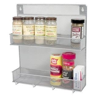 Stainless Steel Mesh 2-tier Spice Rack With Hooks