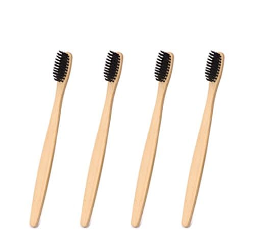Eco-Friendly Bamboo Charcoal Infused Toothbrush Biodegradable Handle with Soft Nylon Bristles (4pcs Black)