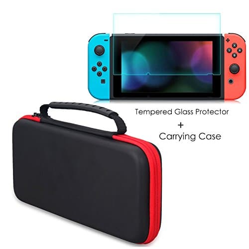 Bixshell Case and Tempered Glass Screen Protector for Nintendo Switch, Hard Shell Travelling Case with Game Cartridges Bundle for Nintendo Switch Console &amp; Accessories,Streak Blue