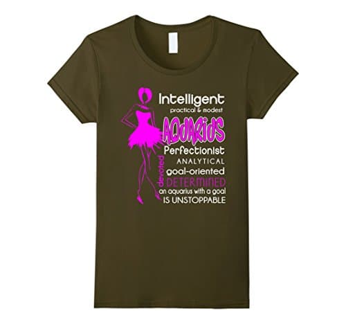Womens Intelligent Practical Modest Aquarius Zodiac Tshirt Medium Olive