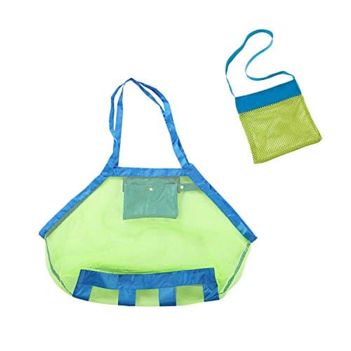 GikPal 2 Pack Beach Mesh Tote Bag – M &amp; XL Size Beach Necessaries/ Beach Toys/ Shell Bag/ Toys Bag Stay Away from Sand &amp; Water, Perfect for Holding Toys, Balls, or Other Beach Items, Green
