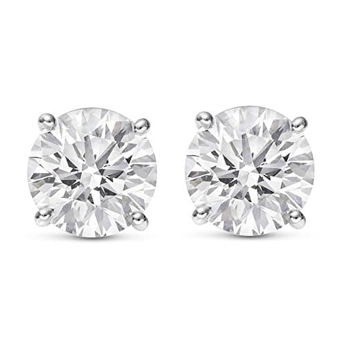 2/3 Carat Total Weight White Round Diamond Solitaire Stud Earrings Pair set in 14K White Gold 4 Prong Push Back (I-J Color SI2-I1 Clarity)