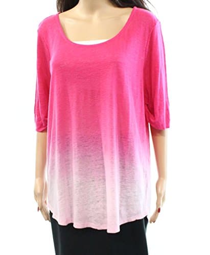 Lauren Ralph Laure Ombre Linen Women's Plus Basic Tee Pink 1X