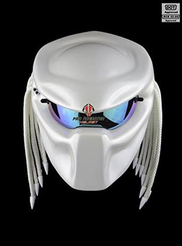 Top Level Handmade Predator Motorcycle Dot Approved Helmet Metallic White (XL)