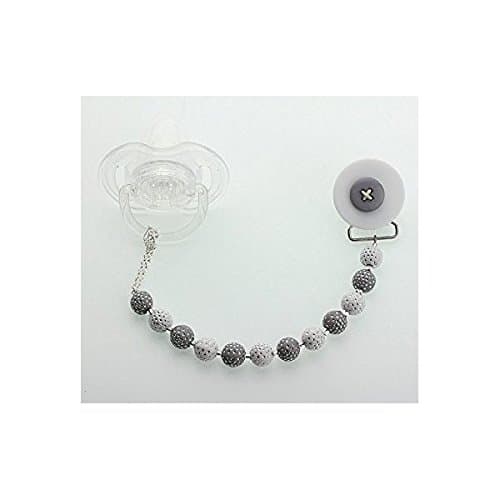 Tooter Luxury Grey and White Acrylic Beads Button Handmade Keepsake Baby Boy Pacifier Clip 8 Inch (CPBLB)