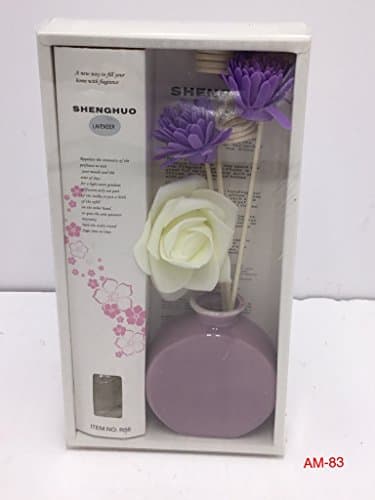 Smart Sense Ceramic Cane No fire Aromatherapy Gift Set Series Dried Flower Essential Oil Fragrance (Lavender) Gift Reed Diffuser. (Purple)