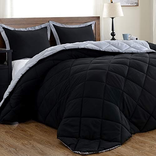 Hemau Premium New Soft Lightweight Solid Comforter Set (King) with 2 Pillow Sha - 3-Piece Set - Black and Grey - Hypoallergenic Down Alternative Reversible Comforter | Style 503192444