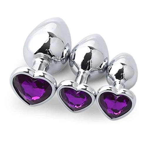 3 Pcs 3 Size Heart Shaped A-n-A l P l u-G s Stainless Steel Metal Waterproof Massager Butt Trainer Toys