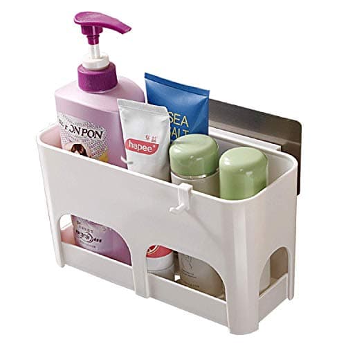 EOWQON® Self Adhesive Kitchen Bathroom Shelf Wall Holder Storage Rack Bathroom Rack Storage Box Strong Magic Sticker Shower Caddy Basket