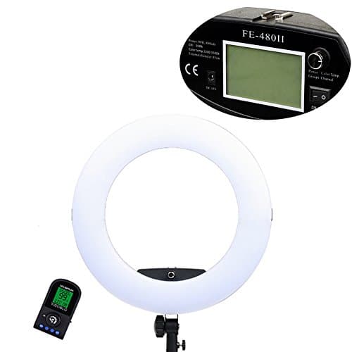 Yidoblo FE-480 LCD Screen 18" 96W 480 LED Ring Light Camera Photo Studio Video Portrait Photography Continuous Lighting 3200K-5500K Bi-color Wireless Remote, Phone/Camera Holder, Mirror, Adapter Black