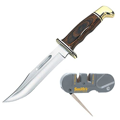 Save set Buck Knives 0119 Leather Sheath w/ Special Fixed Blade Knife plus Grey Smith's PP1 Pocket Pal Multifunction Sharpener