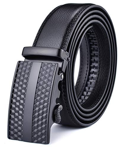 Xhtang Men's Solid Buckle with Automatic Ratchet Leather Belt 35mm Wide 1 3/8" (Waist:36-42, Black)
