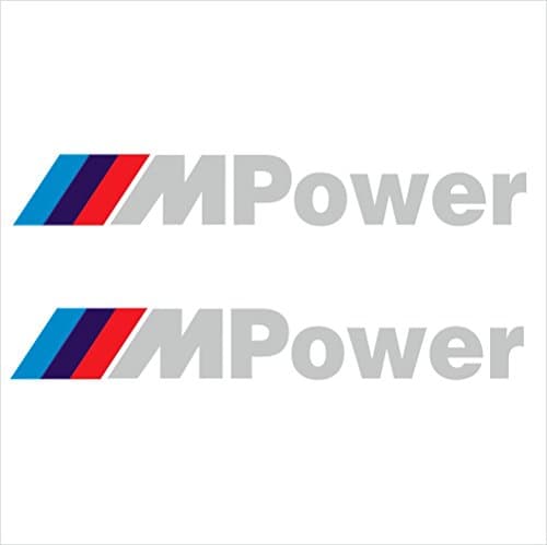 2pcs set BMW M Power window decals stickers, 2 sizes, 6 basic colors with 3 colored stripes (8" x 1 1/4" - 21cm x 3cm, Silver)