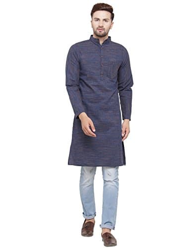 Sayesha Mens' Solid Blue Self Design Cotton Long Kurta (Size : from XS to 7XL)