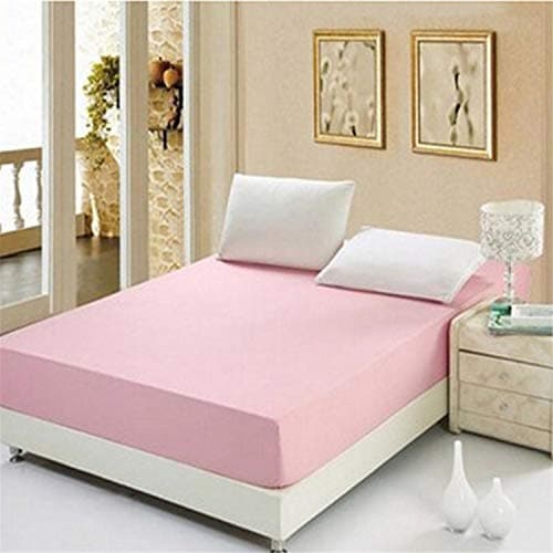 Moange Solid Color Sheets Fitted Bed Sheet Elastic Mattress Cover Bed Linen Bedspread Polyester Cotton Single Twin Full Queen Light Pink 120cmx200cm