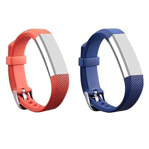 Fitbit Alta Band, Silicone Replacement Band for Fitbit Alta HR and Alta Band With Metal Clasp (Orange&amp;Dark blue/#A, Small 5.5" - 6.7" wrist)
