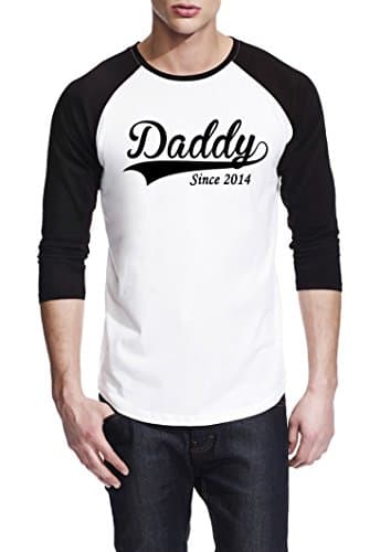 Daddy Since 2014 Father Gift 3/4 Sleeve Men Baseball Tee T-Shirt XLarge White