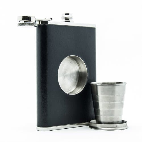The Original Shot Flask - 8oz Hip Flask with a Built-in Collapsible Shot Glass - Stainless Steel with Premium Bonded Leather Wrapping