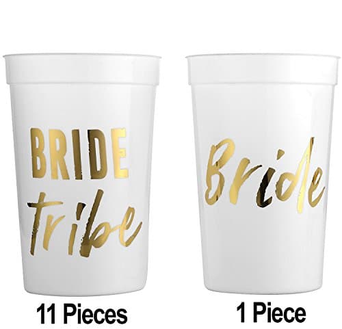 MITO INC (12 pack) Wild Bride and Bride Tribe - White and Gold Cups for a Bachelorette Party