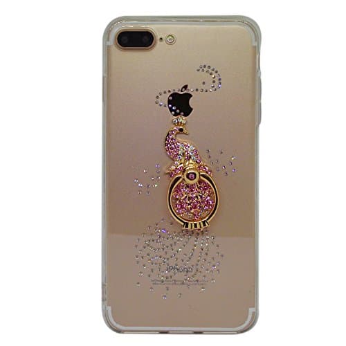 Iphone 7plus Daystyle Bling Crystal Rhinestone Diamonds Clear Case, Hard PC Back+ TPU Soft Slim with 360 Rotating Ring Stand for iphone 7 plus-5.5 inch (Peacock)