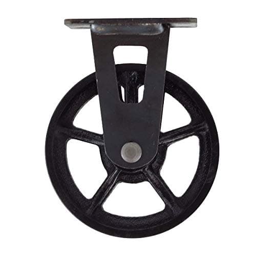 5" CC Vintage Rigid Caster - Plate Mount - Black Cast Iron Wheel
