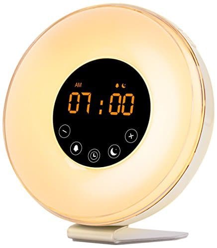 Sunrise Alarm Clock, Wake Up Light with Sunrise Sunset Simulation, 6 Nature Sounds, FM Clock Radio, 10 Brightness Levels, Snooze Function and 7 Colors Night Light
