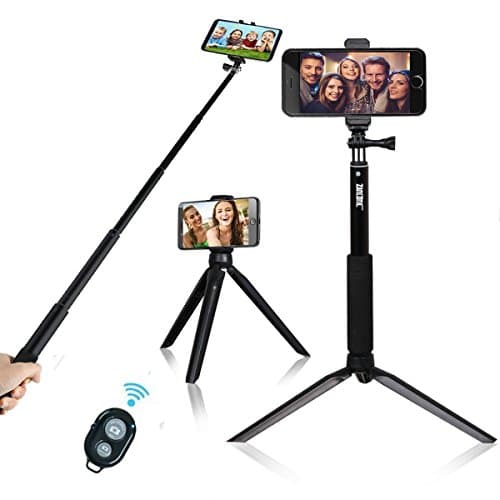 selfie stick Extendable monopod tripod with Bluetooth wireless remote for Android phones &amp;iPhone 8/iPhone 8 Plus/X/iPhone 7/iPhone 7 Plus/Galaxy Note 8/S8 /S8 digital cameras GoPro