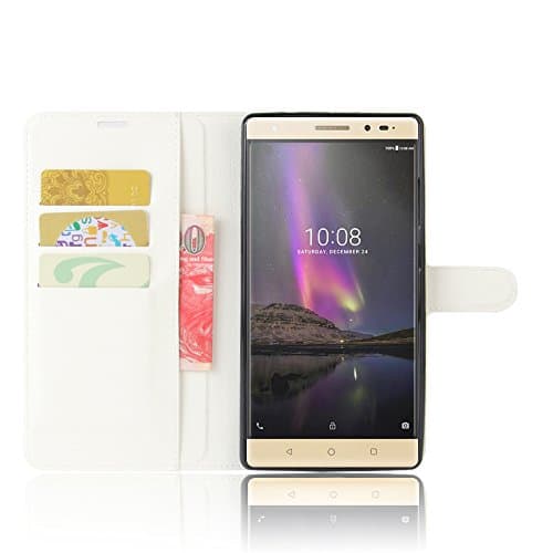 XMT Lenovo Phab 2 Plus 6.4" Case,High Quality PU Leather [Wallet Cover] [Card Holder] Stand Magnetic Folio Case for Lenovo Phab 2 Plus Smartphone (White)