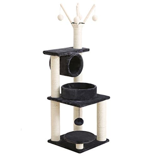 TD26 Cat Climbing Frame Sisal Cat Scratching Post Cat Tree Cat Litter Cat Jumping Table Solid Wood Toy Four Season Rattan Mat Scratch Board (Color : BLACK)