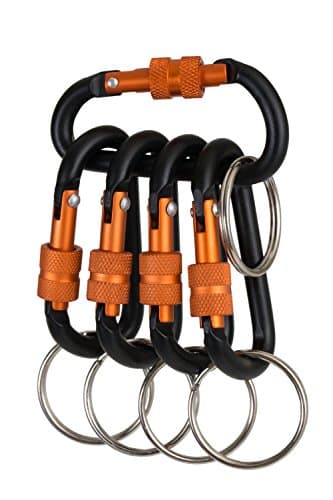 Aluminum SecureLock Cooltec Carabiner with Key Ring - Exclusive CoolTec Matte Finish - for Outdoors, Camping, Biking, Hiking, Traveling, Biking, Purse, Backpack. (5 PACK Black)