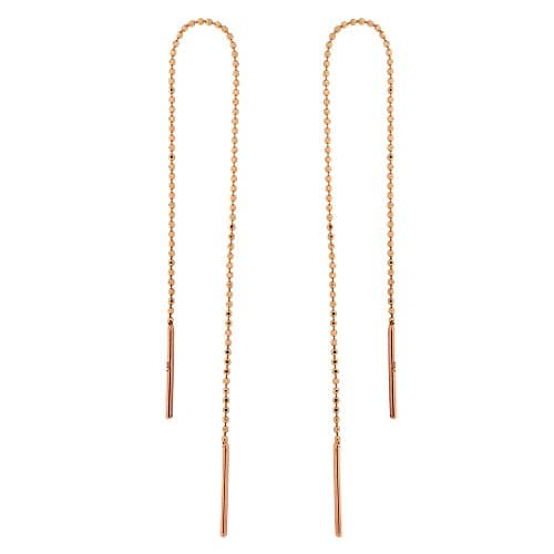 Automic Gold Solid 14k Rose Gold Beaded Chain Thread Earrings