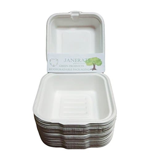Janerate 25 Count Best Biodegradable Sugar Cane Box 6 X 6 X 3.5 Inch Disposable Lunch Boxes Hamburger Container
