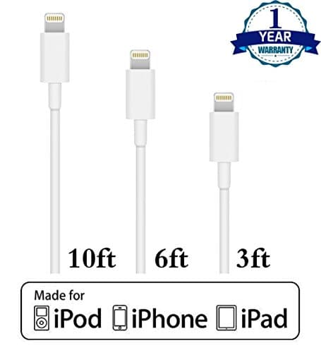 Rattan(TM) 3 Pack 3FT 6FT 10FT 8 Pin Lightning to USB Charger Cable Connector