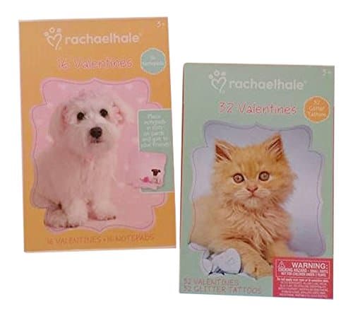 Puppy & Kitten Rachael Hale Valentines 2 Item Bundle - Includes Notepads and Glitter Tattoos