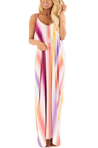 JOXJOZ Women's Boho Low V-Neck Adjustable Shoulder Straps Maxi Dress