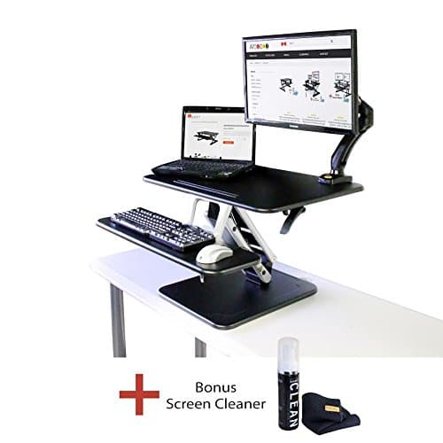 Boost STS-DR27 Sit to Stand 27" Space Saving Pedestal Desk Riser with Gas Spring Height Adjustment Handles - Bonus Gadget Cleaner Included! (Black). Also ideal for corners and L-shaped desks.